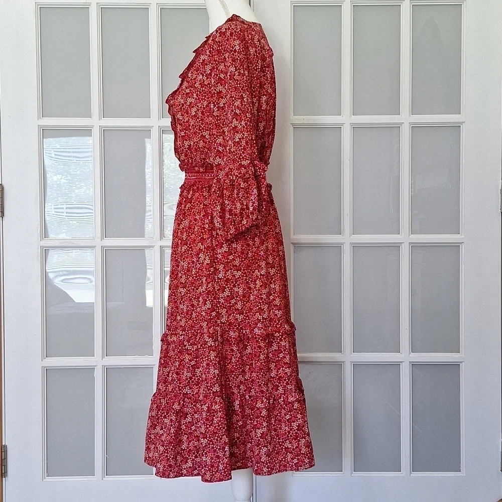 Max Studio Floral V-neck Midi Dress with Balloon Sleeves - Picture 4 of 15